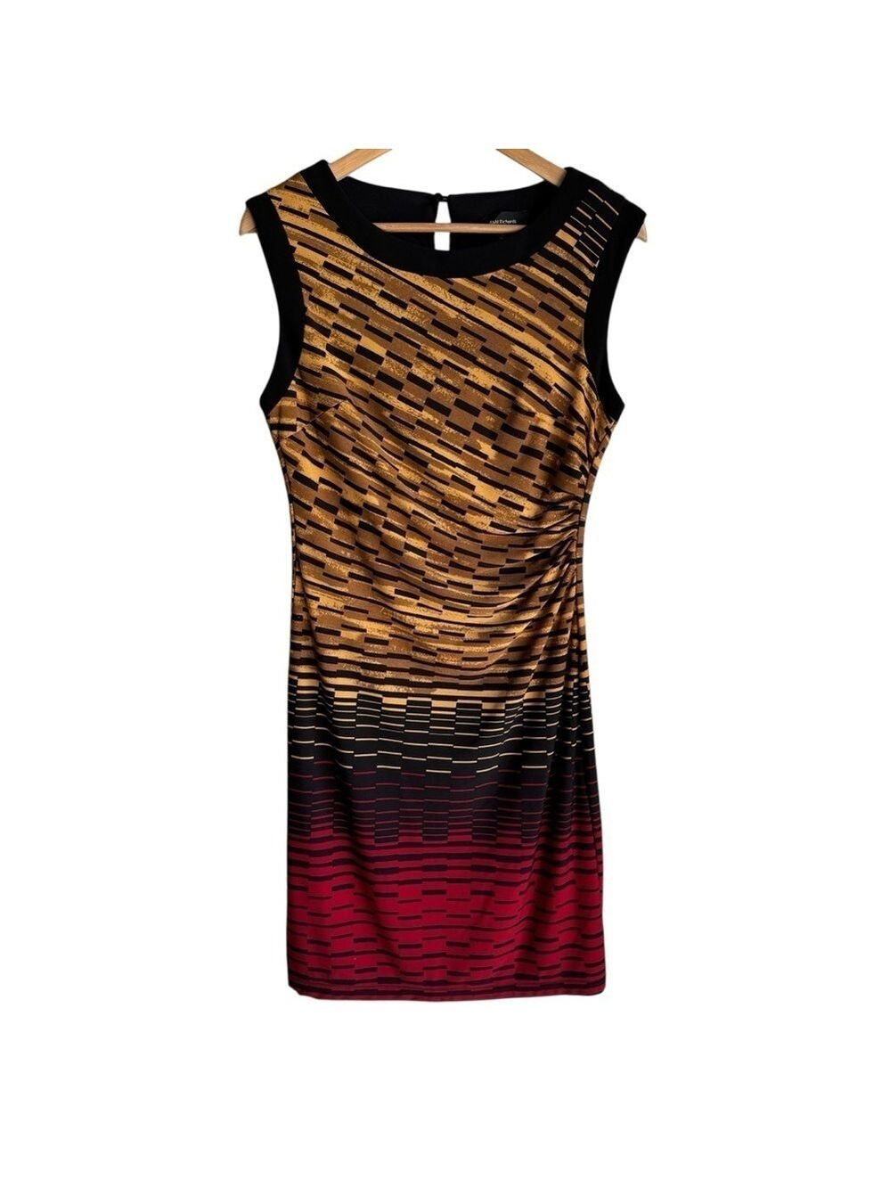 Vtg R&M Richards Slinky Sleeveless Dress Sz 10 Dark Neutrals Stripes Classy USA